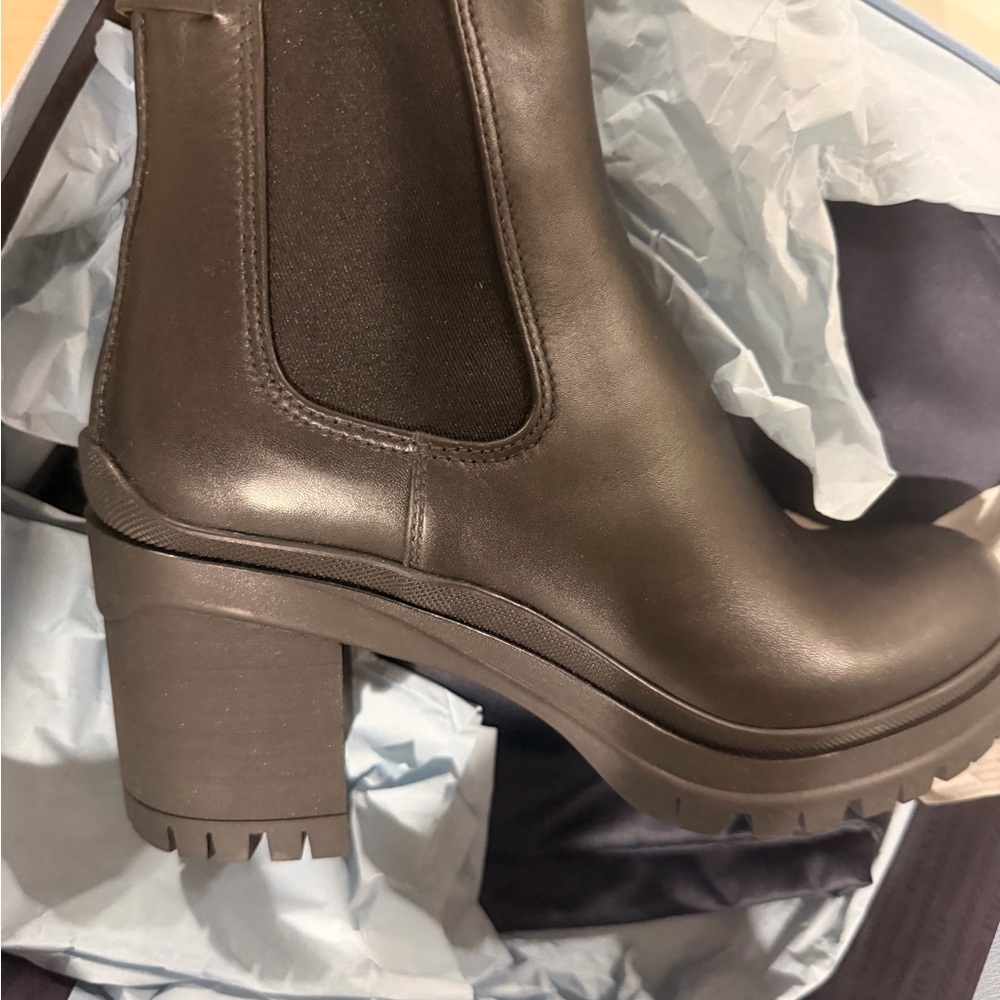 Prada Black Leather Lug-Sole Chelsea Boot with Block Heel
